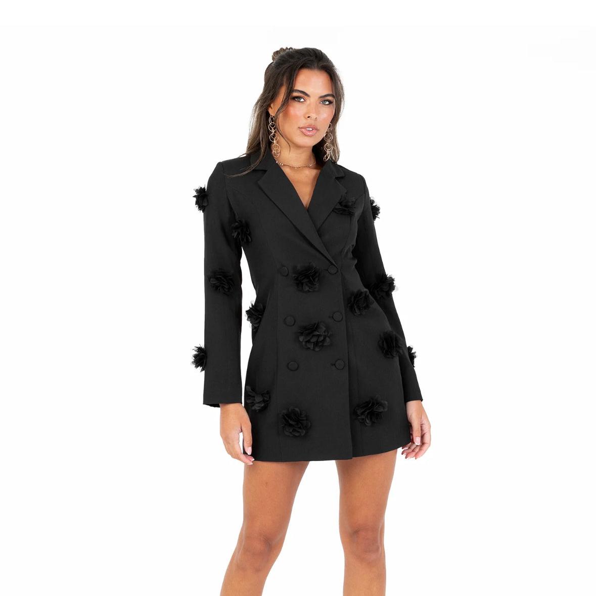 3D Black Flower Blazer Dress