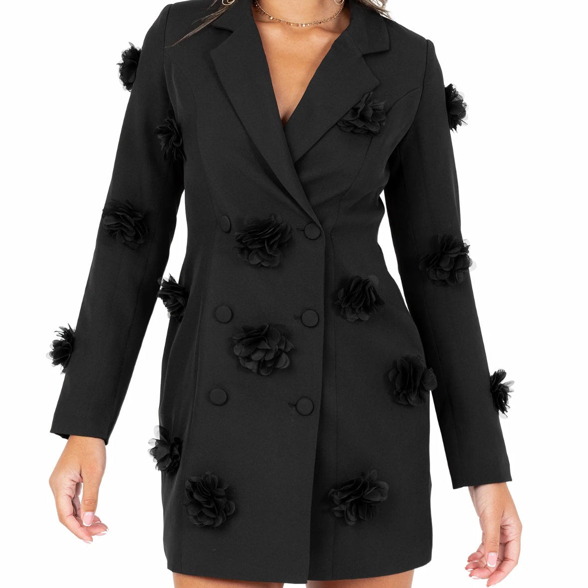 3D Black Flower Blazer Dress